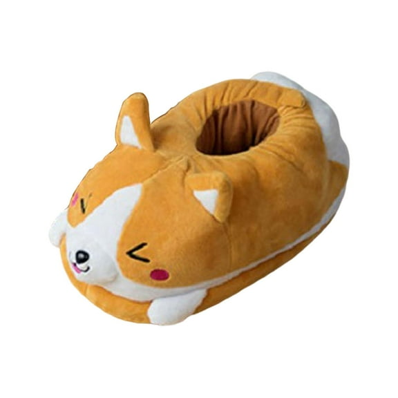 QccHieUs Cartoon Corgi Slippers Non Slip Soft Warm Winter Plush Animal Flats Thermal Size