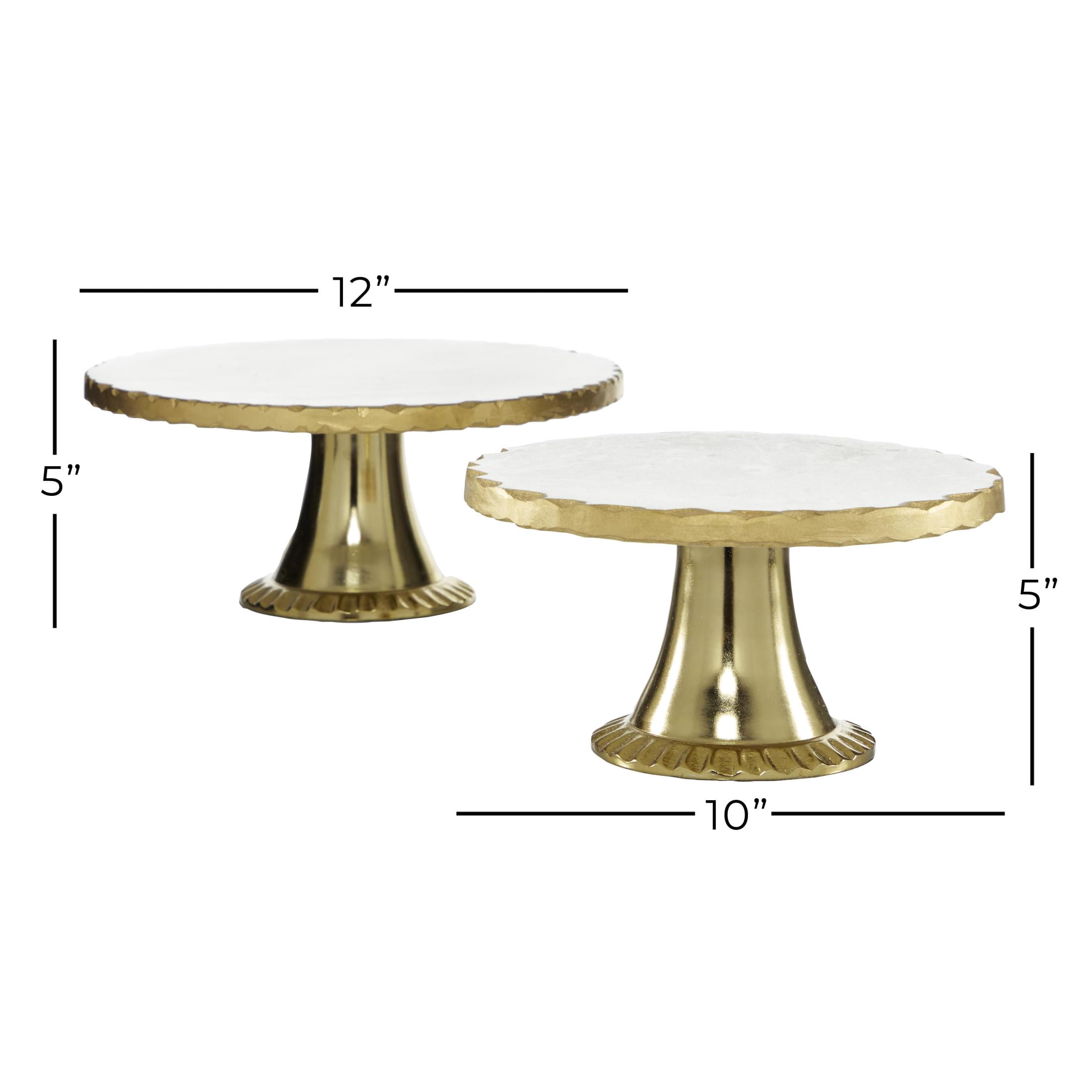 DecMode 12", 10"W White Marble Decorative Stand with Gold Base, 2-Pieces