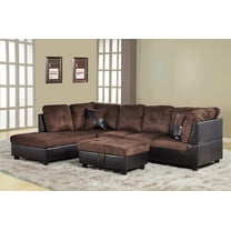 Ponliving Furniture 3 PCS Sectional Sofa Set, L-Shaped Sectional Couch 103" W for Living Room, with Storage Ottoman and Matching Pillows (Left Hand Facing, Chocolate)