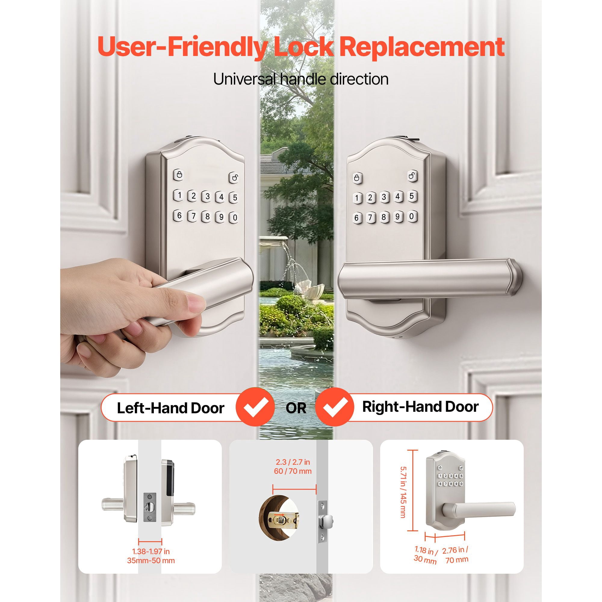 Keyless Entry Door Lock with Handle Electronic Lever Keypad 100 User Codes Auto Lock Anti-Peeping for Home Office Apartment