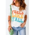 thumbnail image 3 of ABPHQTO Camiseta estampada de manga corta blanca FEELS LIKE FALL para mujer, 3 of 5