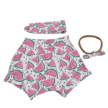 

esptrs Baby Girls Summer Shorts Set Pink Hair Band Elastic Bottom Infant Summer Clothes Girls Watermelon Printed Shorts Infant Baby Girl Outfits