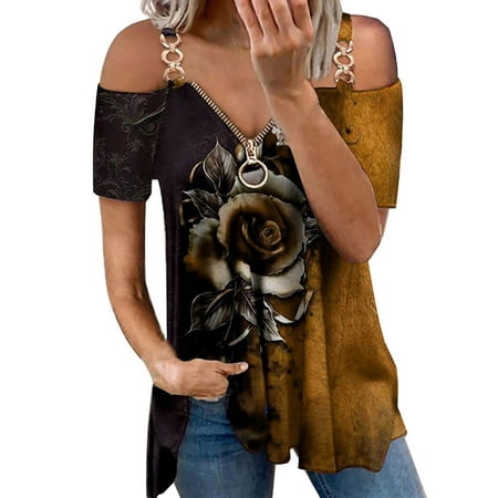 

Bospose Women Short Sleeve Shirt V-Neck Shirt For Women Corset Top Brown Top Tan Shirt Women Women Pirnt Strapless T Shirt Polluver Blouse k Tops Women S Zip Off Shoulder Top 3d Rose Print T-Shirt M