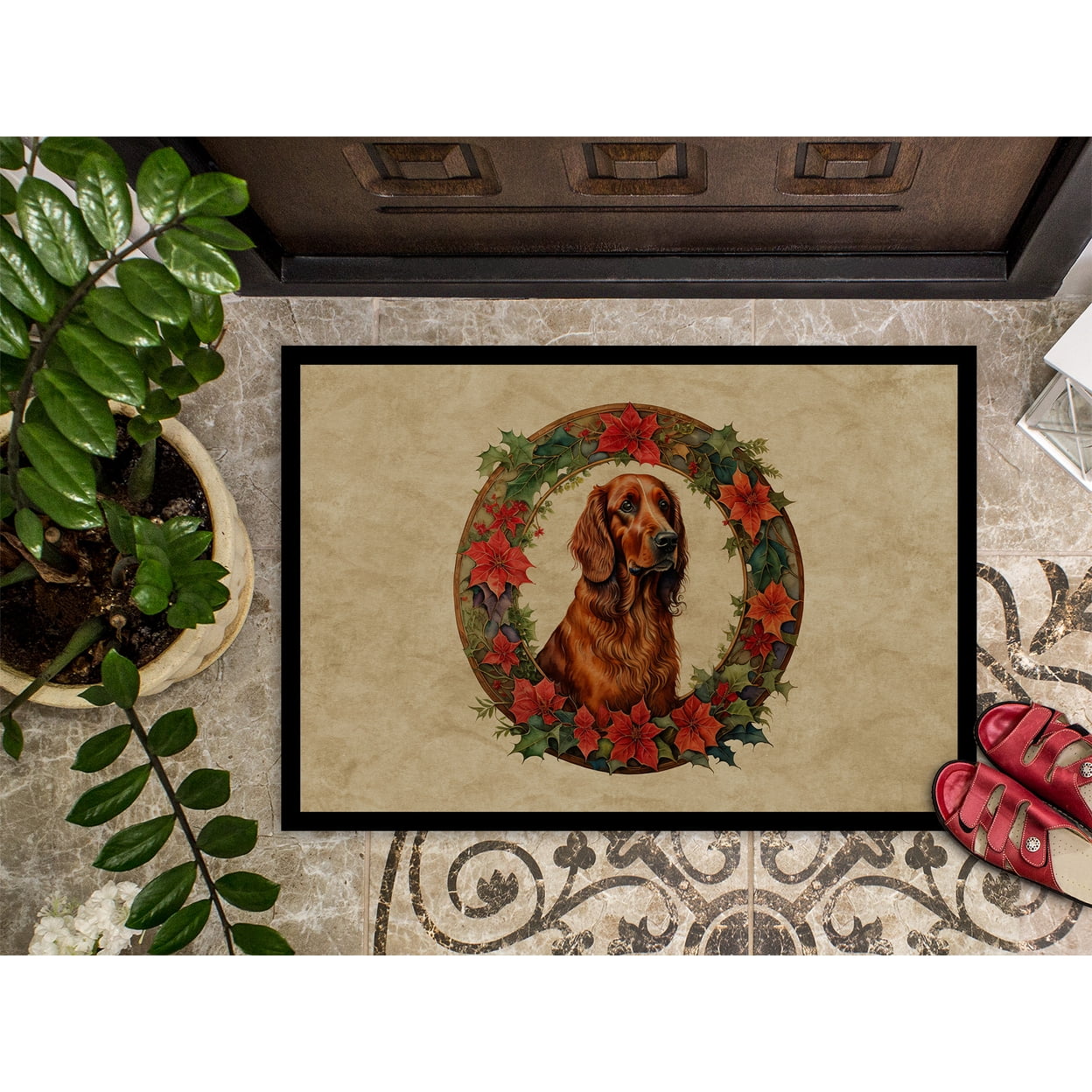 Carolines Treasures DAC2376MAT 18 x 27 in. Unisex Irish Setter Christmas Flowers Doormat