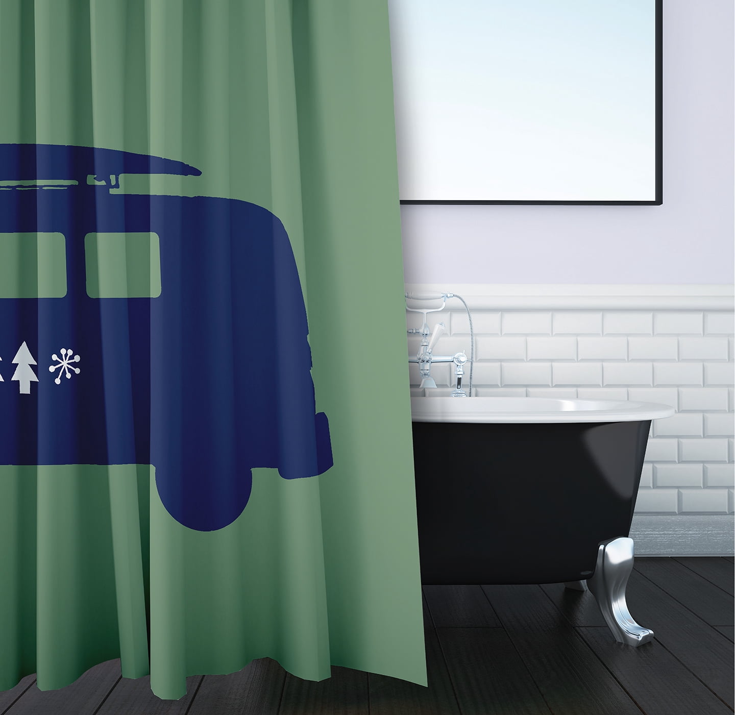 Simply Daisy 70" W x 73" L Christmas Surf Bird Polyester Shower Curtain, Succulent Green [1 Ct]
