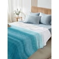 thumbnail image 4 of Turquoise White Ombre California King Size Flat Sheet, Wrinkleproof & Fadeproof Cooling Flat Bed Sheet Only, Modern Country Abstract Stripes Breathable Soft Bedding Top Sheets 108 x 98 Inches, 4 of 8