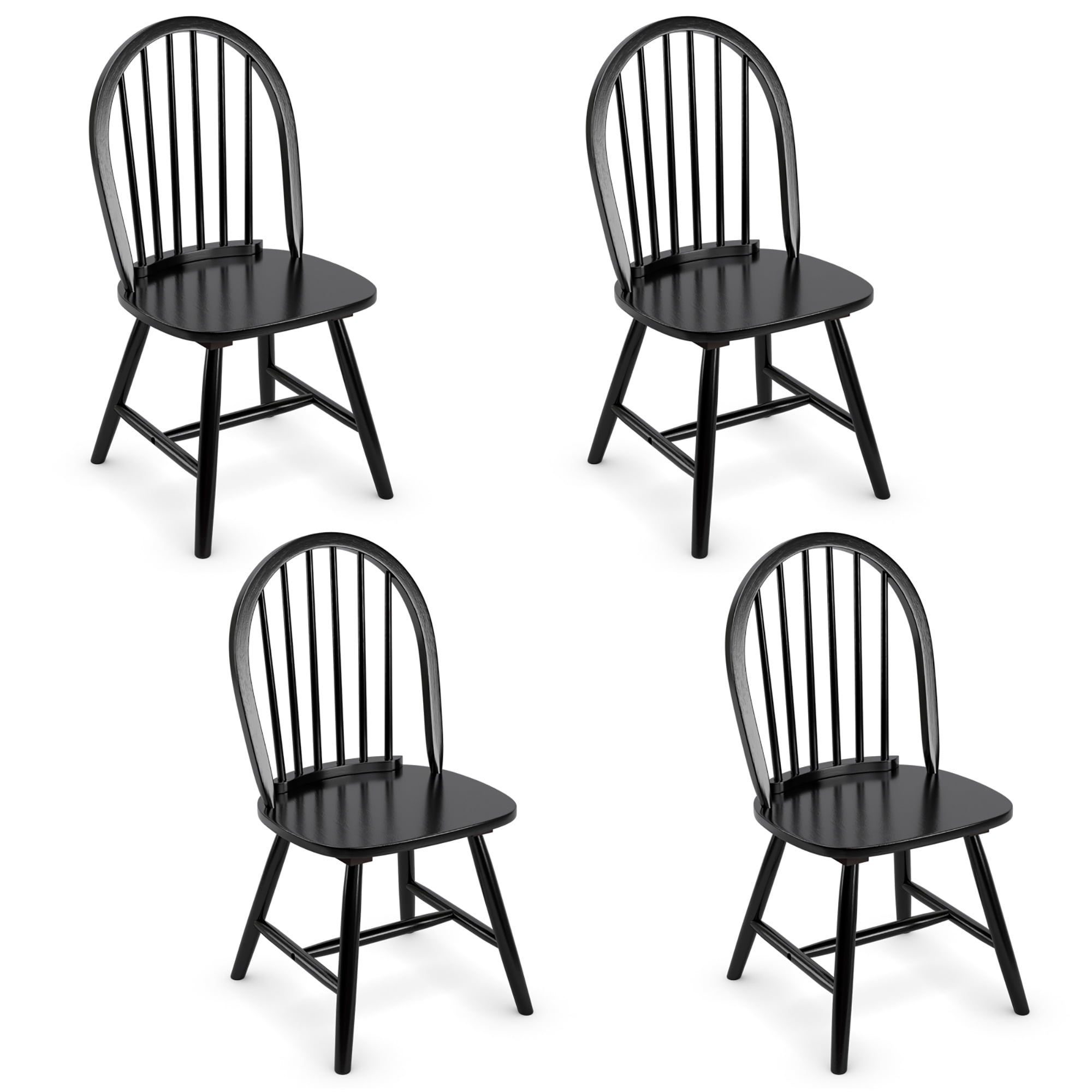 Costway Set of 4 Vintage Windsor Dining Side Chair Wood Spindleback Kitchen Room Black