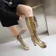 thumbnail image 4 of Metallic Knee High Combat Boots for Women Punk Gothic Leather Platform Chunky Heels Tall Riding Dress Boots, 4 of 7