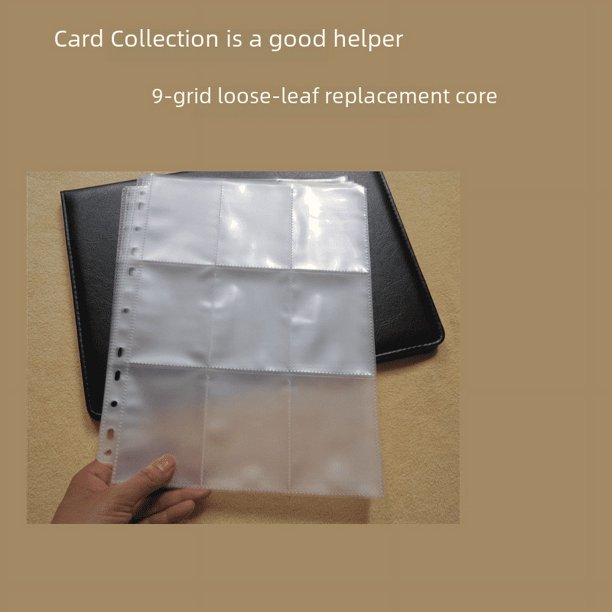 Libro transparente de doble cara con 9 hojas sueltas y cuadrícula, que puede almacenar tarjetas, es duradero y duradero.