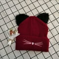 thumbnail image 2 of TYGHBN New Kitty Ear Knit Hat Embroidered Woolen Hat Cute Fall and Winter Warm Pullover Hat Winter Headgear Trapper Hats for Men with Ear Ear Warm Cap Scuttle Hat Trapper Hat with Goggles Winter Wear, 2 of 3