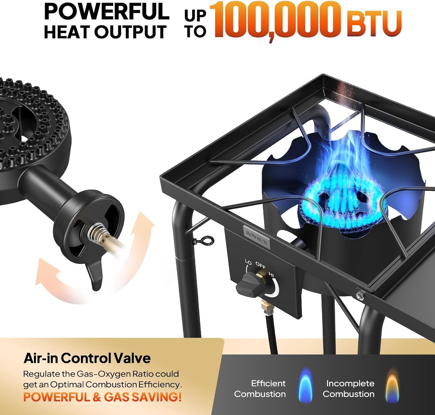 VINGLI Single Burner Propane Gas Stove with Side Shelves & Carrying Bag, 100,000 BTU Portable Stove with Removable Legs & Regulator for Camping Home Backyard Cooking Brewing Canning Turkey Frying