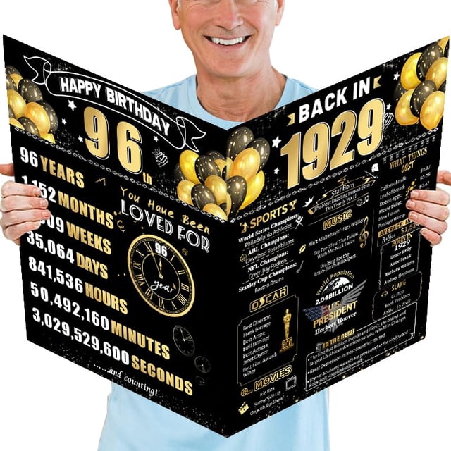 Tarjeta de cumpleaños Jumbo FOBELEC 96 con sobre negro y dorado retro