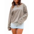 thumbnail image 2 of Women'S Striped Long Sleeve Shirts Drop Shoulder Sweatshirt Crewneck Color Block Pullover Tops Beige L, 2 of 9