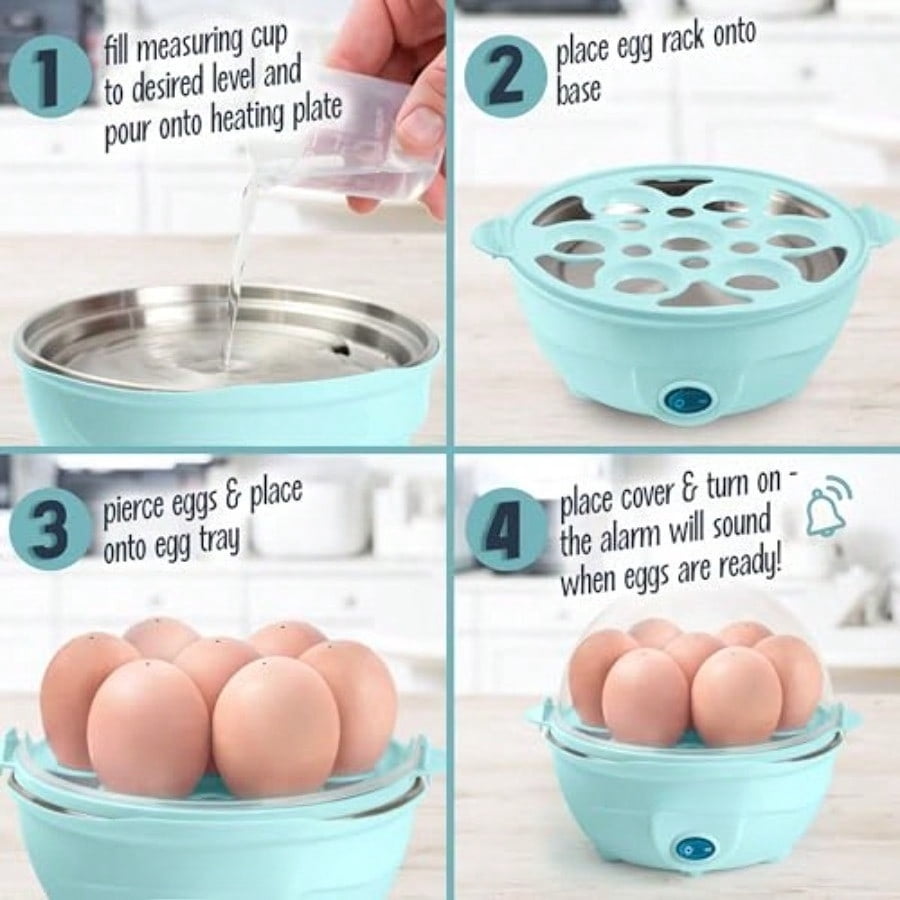Retro Electric Large Hard-Boiled Egg Cooker 7 Capacity Poached Scrambled Omelets Whites Sandwiches for Keto and Low-Carb Diets Aqua