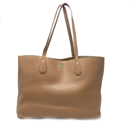 Pre-Owned Tory Burch Bark/Light Gold Pebbled Leather Perry Tote Women's Bag