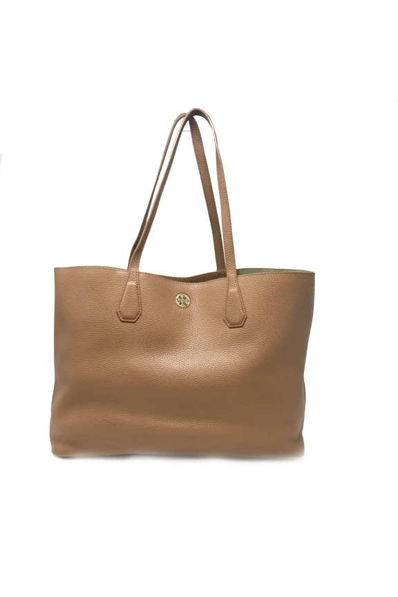 Pre-Owned Tory Burch Bark/Light Gold Pebbled Leather Perry Tote Women's Bag