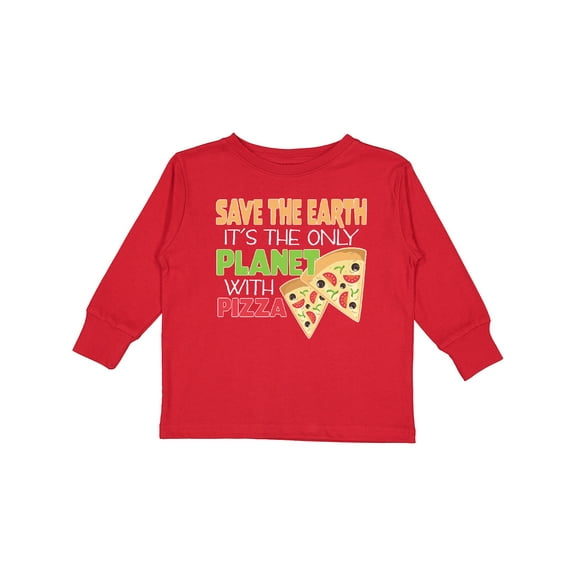 Inktastic Save the Earth. Its the Only Planet with Pizza. Boys or Girls Long Sleeve Toddler T-Shirt