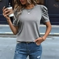 thumbnail image 2 of Puff Short Sleeve Sweater for Women Tops Spring Summer 2025 Business Casual Outfits Knit Crewneck Shirt Blouses Grey L, 2 of 4
