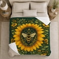 thumbnail image 5 of Sunflower Bee Medallion with Honeycomb Leaves, Cheerful Botanical Art for Bee Lovers, Garden Pollinator Motif Cozy Flannel Blanket, Mother's Day Gift for Sunroom and Reading Nook Home Decor, 5 of 9