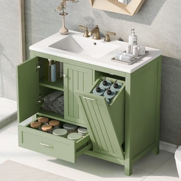 Traditional 30" Olive Green Bathroom Vanity Set, Floor Standing, with ...