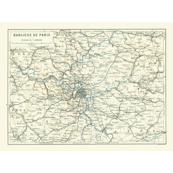 Historic Map - Paris France Suburbs - Baedeker 1911 - Vintage Wall Art