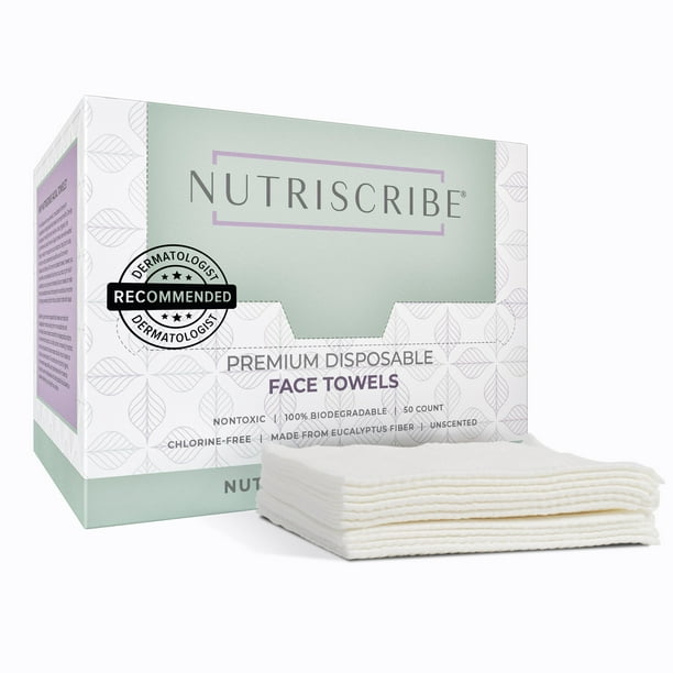 Nutriscribe Toallas faciales desechables XL Aprobadas por dermatólogos Toalla facial de fibra de eucalipto natural Probada para toallitas faciales PFAS Desmaquillante 50 unidades