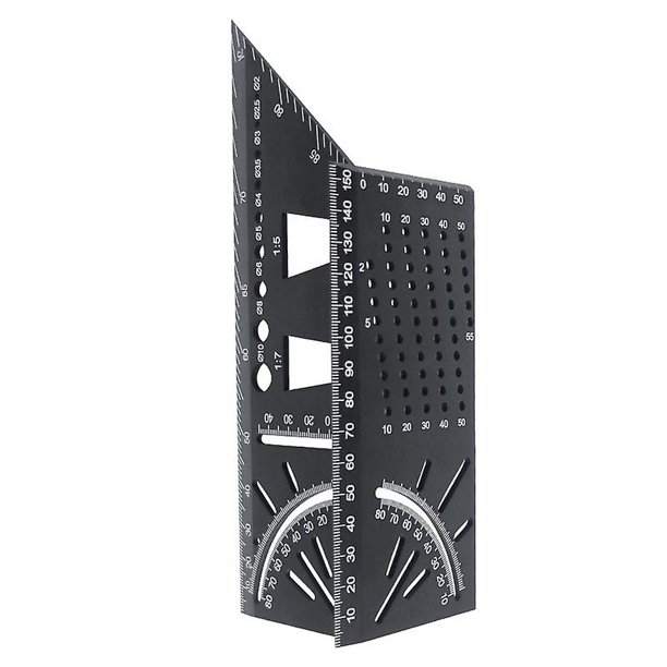 Disposición de la silla de montar, calibre cuadrado, aleación de aluminio, regla escuadra de ángulo de inglete para carpintería, escuadra de carpintero (1 unidad, negro)