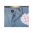 thumbnail image 6 of Blue Denim Tiered Ruffle Skirt With Pink Gingham Bow Detail, 6 of 7