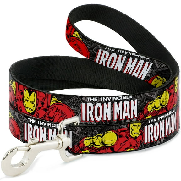Marvel Comics Pet Leash, Dog Leash, The Invincible Iron Man Stacked Comic Books Action Poses, 4 Feet Long 1.0 Inch Wide