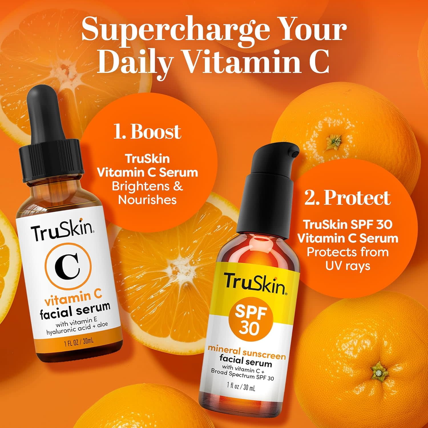 TruSkin Sunscreen Serum for Face – SPF 30 Universal Tinted Mineral Sunscreen Face Serum, All Skin Types, 1 fl oz