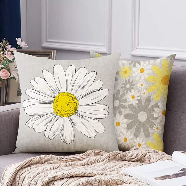 VOGOL 20x20 Inch Throw Pillow Cover - Grey Leaves Farmhouse Design, Faux Linen, Pack Of 1