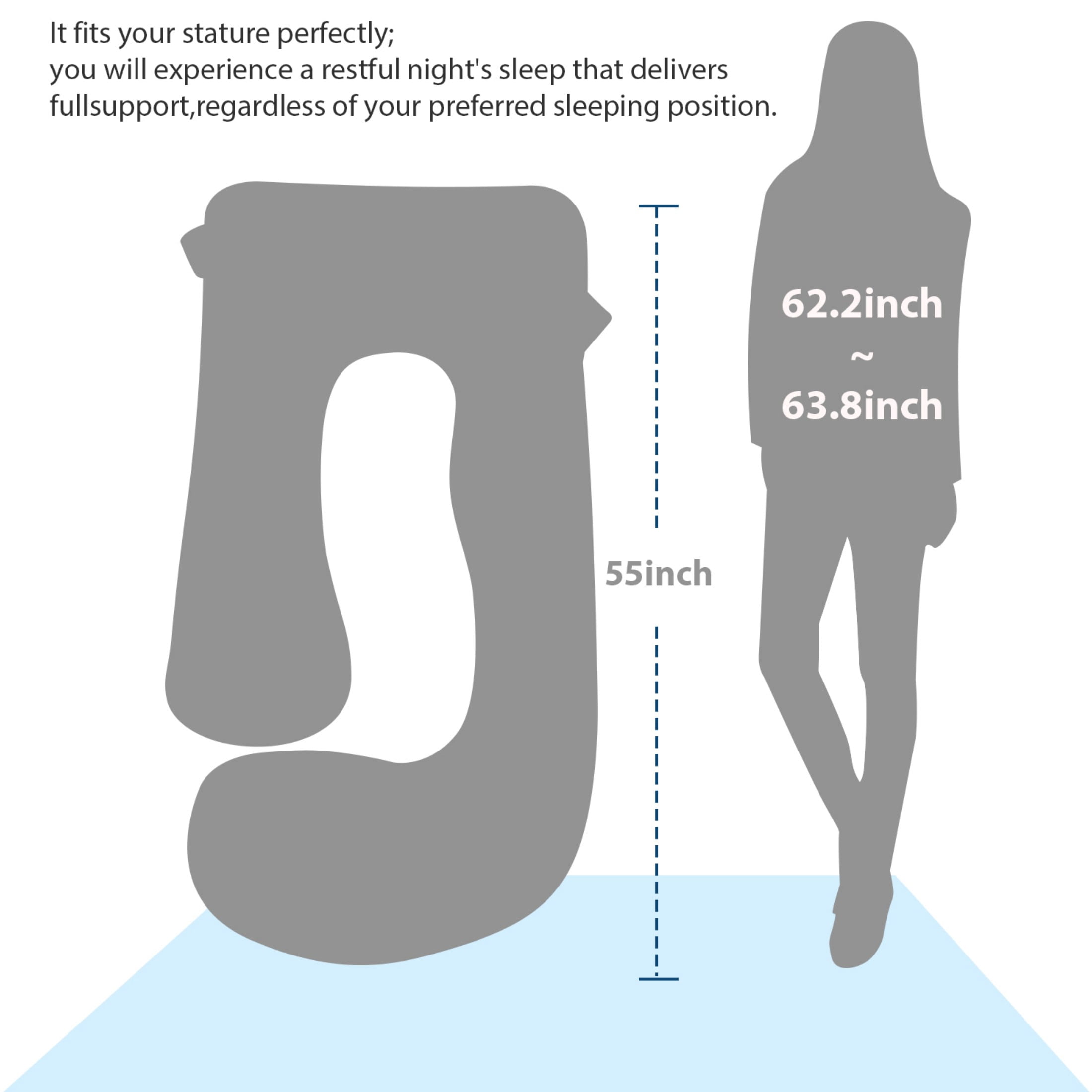 BATTOP Pregnancy Pillow, Full Body Support for Pregnancy, 57 in, Support for Back,Hips,Legs,Belly, Maternity Pillow with Removable Washable Cover