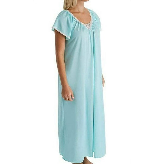 Women's Shadowline 32123X Plus Size Cameo Nylon Tricot Short Sleeve Gown (SeaFoam 1X)