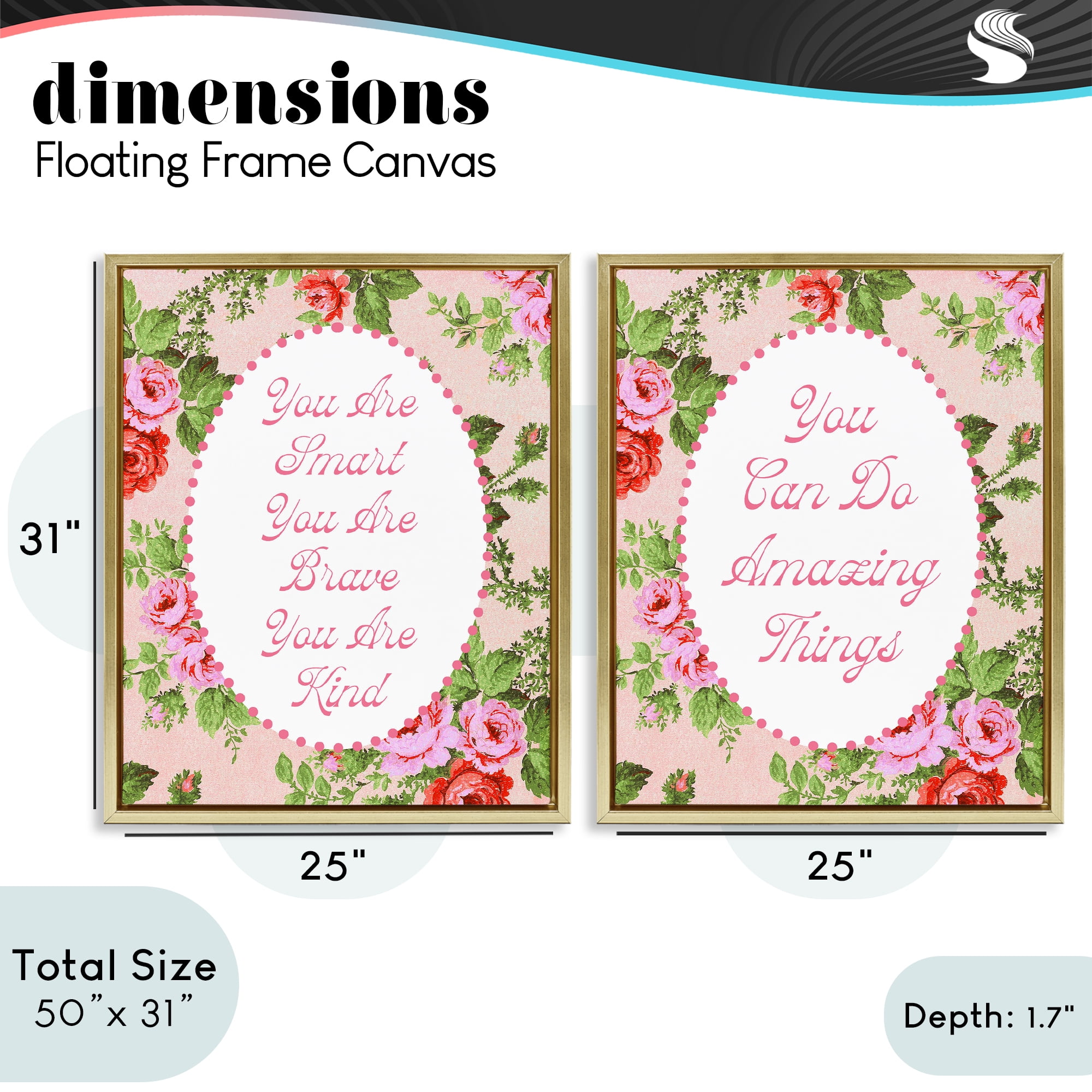 Stupell Industries Inspirations with Vintage Florals 2 Piece Gold Framed Floater Canvas Set, design by Lil' Rue