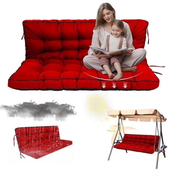 Replacement Cushions for Outdoor Swing, Swing Replacement Cushions Thicken 4" with Backrest, Waterproof Bench Cushions for Patio Furniture Porch Swing Cushions (Red)