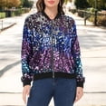 thumbnail image 5 of Women's Sequin Jacket Sparkle Long Sleeve Front Zip Casual Blazer Bomber Jacket With Pockets- Medium, Midnight, 5 of 6