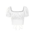 thumbnail image 3 of Kmbangi Women?s Puff Sleeve Solid Color Lace-Up Exposed Navel T-shirt, 3 of 5
