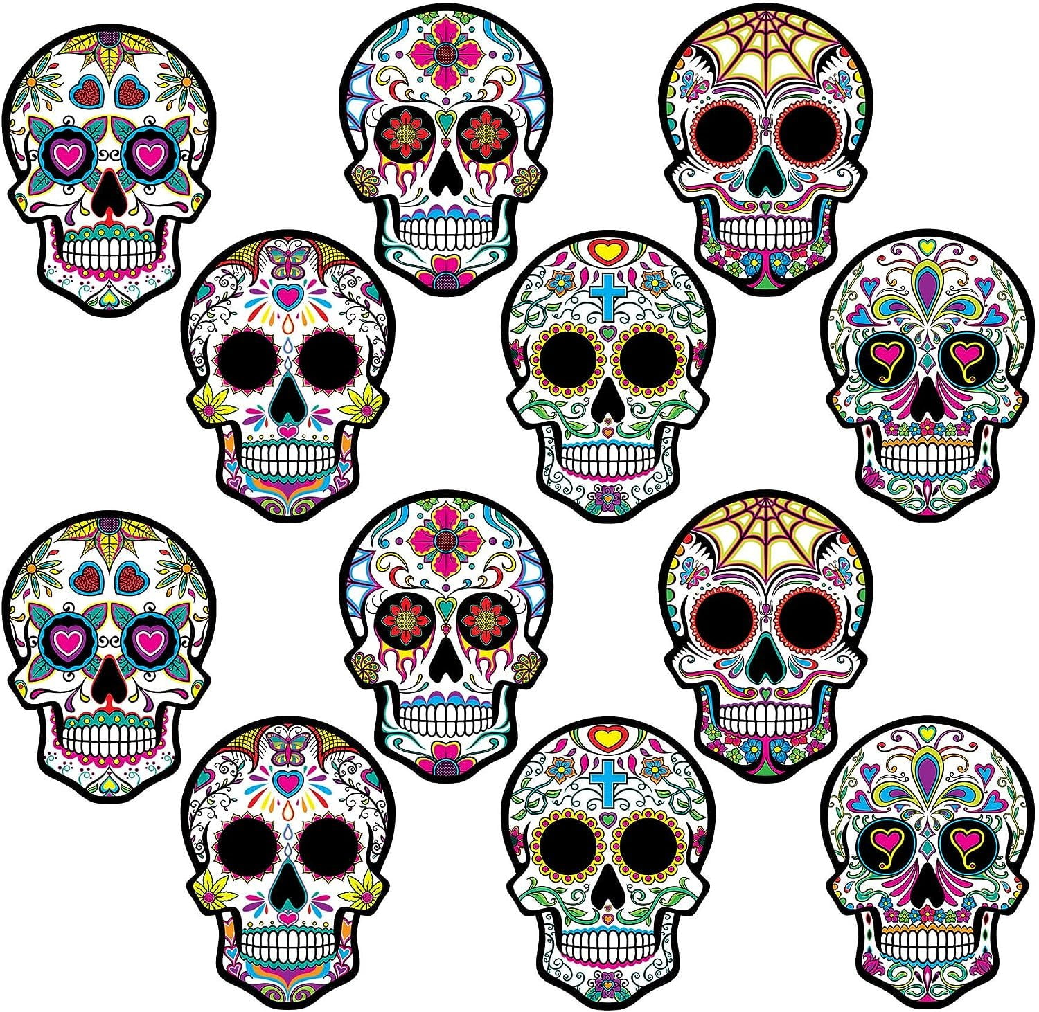 Beistle 12 Piece Day of The Dead Sugar Skull Cut Outs Vibrant and