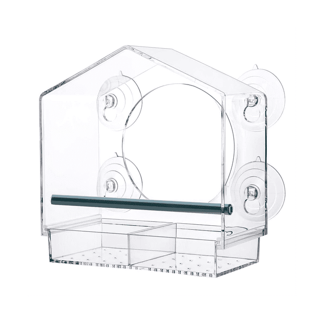 Window Bird Feeders with Strong Suction Cups, Clear for Outside,Bird House with 2 Compartment Removable Tray
