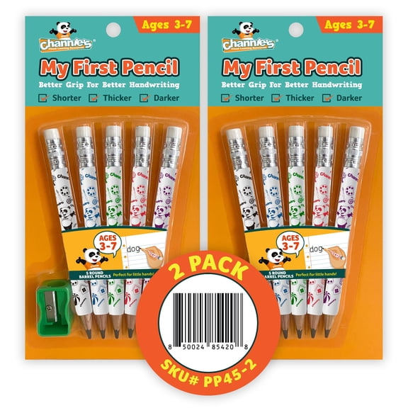 Channie's My First Pencil Colorful White 2B Graphite Pre-Sharpened Pencils with Pencil Sharpener, White, 10 Count, 2 Pack