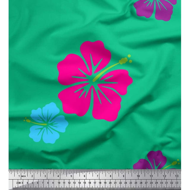 Soimoi Green Velvet Fabric Floral Print Fabric by Yard 58 Inch Wide