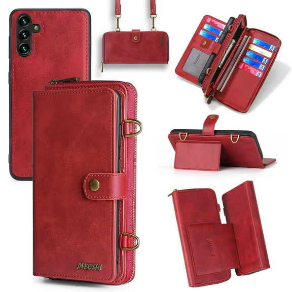 Elehold for Samsung Galaxy A15 Wallet Case with Card Holder & Detachable Magnetic Phone Cover for A15 5G PU Leather Shockproof Protective Phone Case Wallet,Red