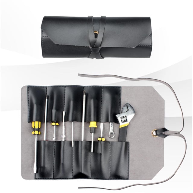 Organizador de herramientas, estuche enrollable para destornilladores, estuche de material cuero duradero para herramientas, estuche para herramientas de carpi Negro Yinane Bolsa de bolsas de rollo