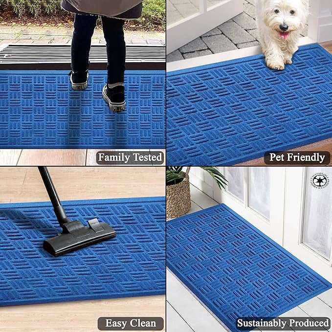 A1HC Indoor Outdoor Door Mat 18x30 inches, Non-Slip Welcome Entrance for Front and Back with Easy Clean, Blue