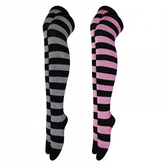 TELOLY 2Pairs Thigh High Socks,Color Stripe Band Thigh High Socks for Women,Knee-High Socks Long Socks for Women,Combination1