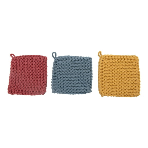 Creative Co-Op Square Crochet Cotton Pot Holders, Set of 3
