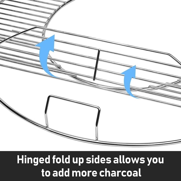 Gaspro Upgraded 8835 Gourmet BBQ System Hinged Cooking Grate for 22 Inch Weber Charcoal Grill – 21.5 x 21.5 Inch Replacement Grill Grate with Center Hinge