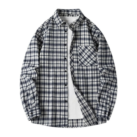 RongHuan Big and Tall Plaid Shirt for Men Casual Button Down Tshirt Lightweight Long Sleeve T-Shirt Loose Fit Work Shirts with Pocket