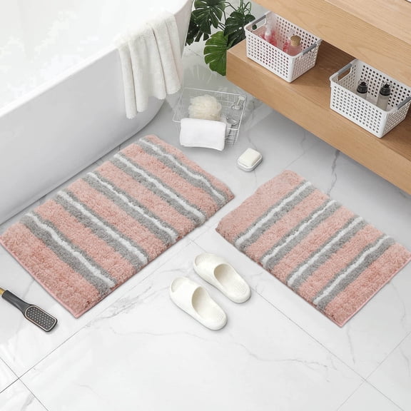 Home Weavers Glamour Collection 100% Polyester Microfiber Non-Slip Bath Rug,Extra Soft Microfiber Bedroom Rug ,Water/Dust Absorbent Fast Dry Shower Mat - 2Pcs Set, Pink