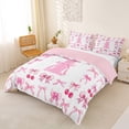 thumbnail image 2 of jejeloiu Ribbon Bow Monogram I Duvet Cover Set For Girls,Bow tie Cherry Theme Initial Design Bedding Full For Kids,Pink Reversible,3 Pieces(No Comforter), 2 of 6